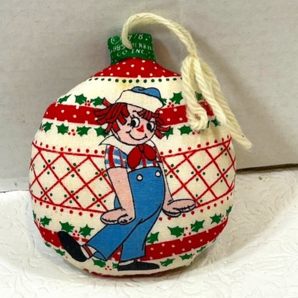 VTG 1978 Handmade Fabric Raggedy Andy Hanging Christmas Ornament 4" Tall